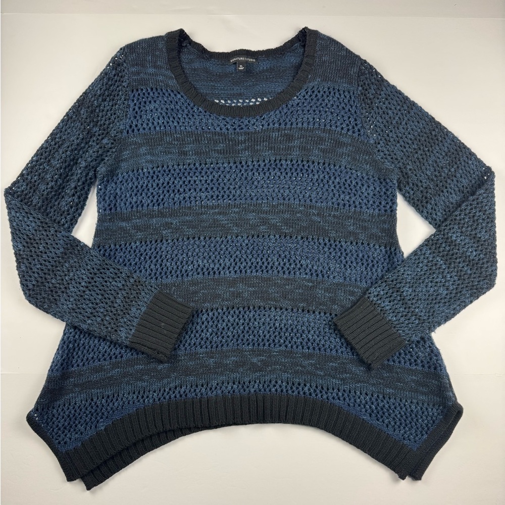 Signature Studio Navy and Black striped open-knit sweater size xl